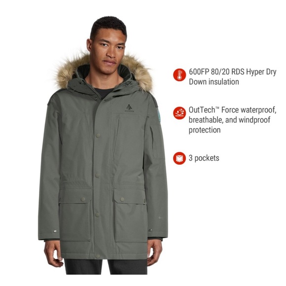 Green Winter Parka with Hood and Fur Trim - Picture 3 of 4